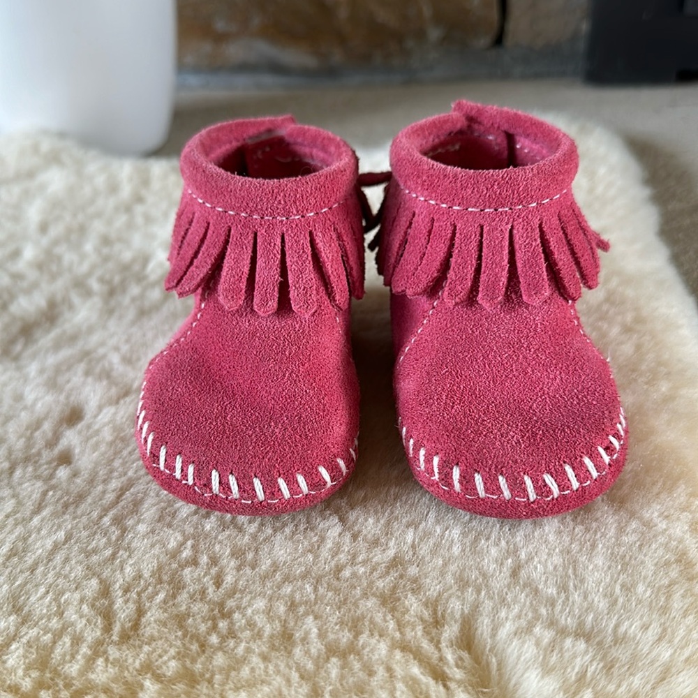 Pink Strap Pink Minnetonka Booties